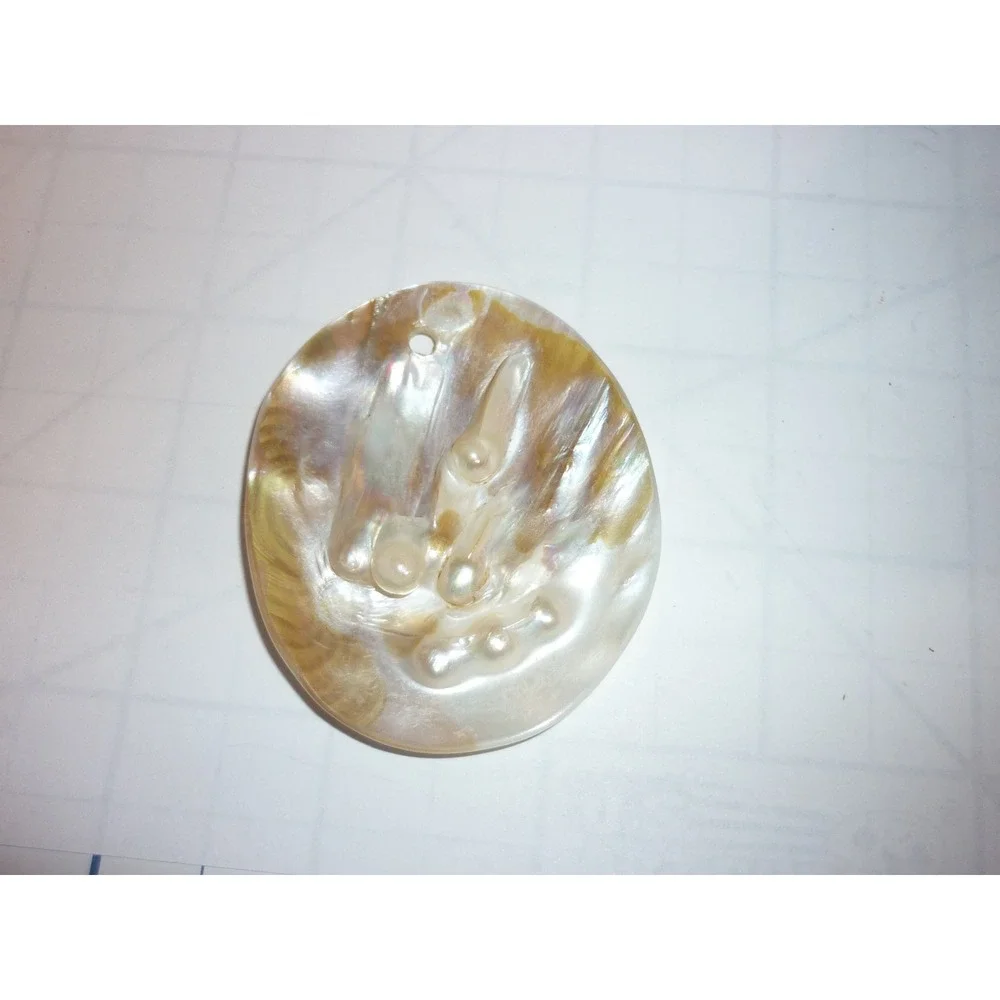 Natural Mother of Pearl Blister Pearl Shell Pendant Focal Bead 2 Inch Iridescent